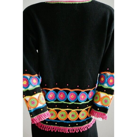 Vintage The Last Best Place Crochet Granny Squares Detail Wool Cotton Cardigan S - Picture 7 of 9